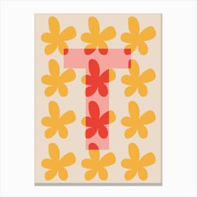 Alphabet Flower Letter T Print - Pink, Yellow, Red Canvas Print