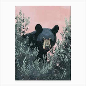 American Black Bear Hiding In Bushes Storybook Illustration 3 Canvas Print