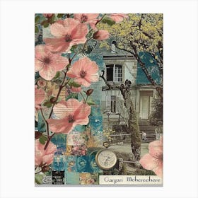 Pink Flowers Scrapbook Collage Cottage 4 Canvas Print