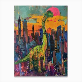 Colourful Dinosaur Cityscape Painting 7 Canvas Print
