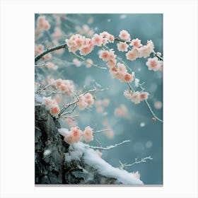 Cherry Blossoms In Snow Canvas Print