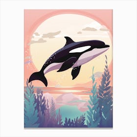 Orca Whale In The Moonlight Pastel Illustration 1 Canvas Print