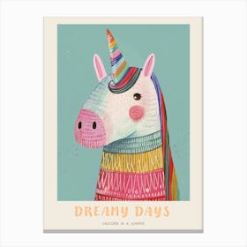 Pastel Storybook Style Unicorn In A Knitted Jumper 3 Poster Canvas Print