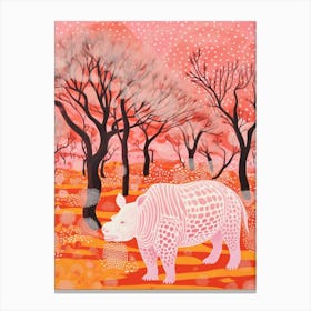 Rhino In The Trees Orange & Pink 3 Canvas Print