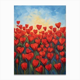 Red Heart Flowers Valentine Wall Art Canvas Print