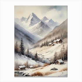 Vintage Muted Winter Mountain Landscape (7) Canvas Print