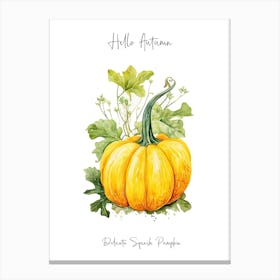 Hello Autumn Delicata Squash Pumpkin Watercolour Illustration 1 Canvas Print