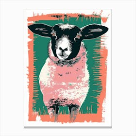 Sheep In Pink And Green Canvas Print