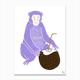 Purple Monkey With Coconut Canvas Print