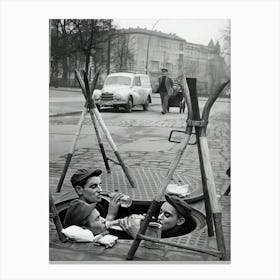 Workers Having Lunch Break In Manhole Canvas Print