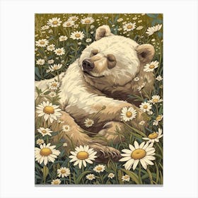 Sloth Bear Resting In A Field Of Daisies Storybook Illustration 4 Canvas Print