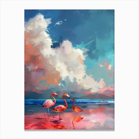 Flamingos On The Beach Canvas Print