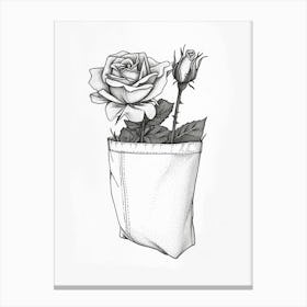 English Rose In A Pocket Line Drawing 3 Canvas Print