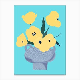 Yellow Flowers In Clay Vase Canvas Print