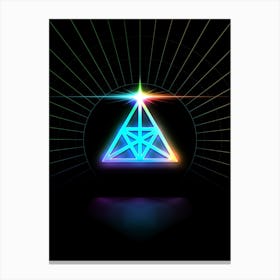 Neon Geometric Glyph in Candy Blue and Pink with Rainbow Sparkle on Black n.0391 Canvas Print