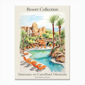 Poster Of Sanctuary On Camelback Mountain Resort Collection & Spa   Scottsdale, Arizona   Resort Collection Storybook Illustration 3 Canvas Print