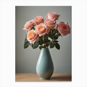 A Vase Of Pink Roses 42 Canvas Print