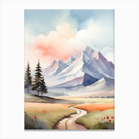 Tranquil Mountains In Minimalist Watercolor Vertical Composition 44 Canvas Print