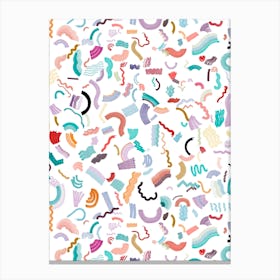 Curly And Zigzag Stripes White Canvas Print