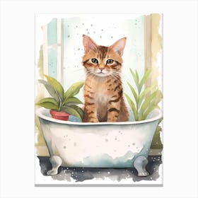 Ocicat In Bathtub Botanical Bathroom 2 Canvas Print