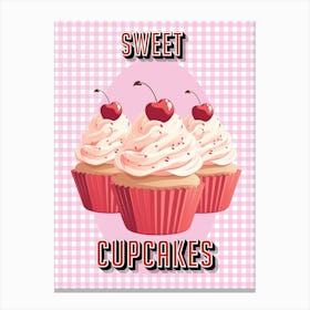 Pink Gingham, Cup Cake Kitchen Print Canvas Print