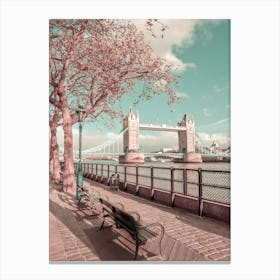 Thames Riverside With Tower Bridge Urban Vintage Style Canvas Print