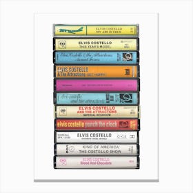 Elvis Costello - Music Poster - Albums on Cassette Print Canvas Print