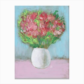 Floral On Blue And Pink - flowers painting vase red green vertical Anton Maliar Canvas Print