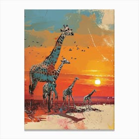 Group Of Giraffes In The Sunset 1 Canvas Print