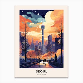 Winter Night  Travel Poster Seoul South Korea 2 Canvas Print