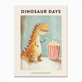 Eating Popcorn Dinosaur Poster Canvas Print