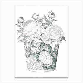 Container Of Peonies In Garden 1 Drawing Canvas Print