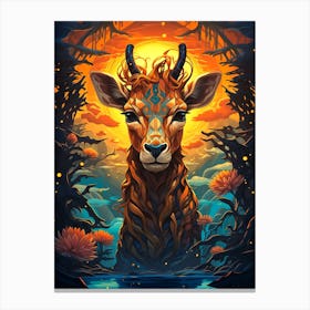 Deer Forest Colorful Canvas Print