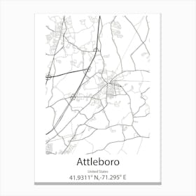 Attleboro,United States Minimalist Map 1 Stampe su tela