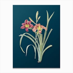Vintage Orange Day Lily Botanical Art on Teal Blue n.0918 Canvas Print