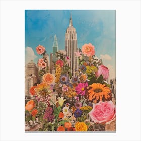 New York City   Floral Retro Collage Style 3 Canvas Print