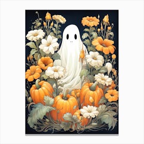 Cute Bedsheet Ghost, Botanical Halloween Watercolour 10 Canvas Print