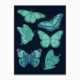 Texas Butterflies   Green And Blue On Navy Canvas Print