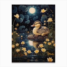 Floral Ornamental Ducklings At Night 2 Canvas Print