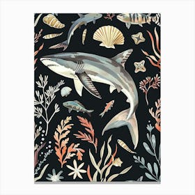 Smooth Hammerhead Shark Black Background Illustration 3 Canvas Print