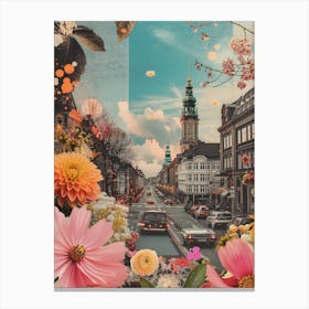Copenhagen   Floral Retro Collage Style 3 Canvas Print