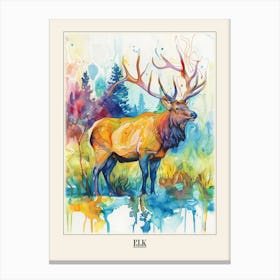 Elk Colourful Watercolour 4 Poster Canvas Print