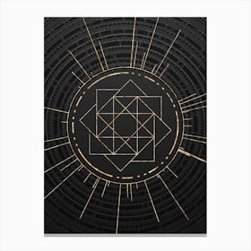 Geometric Glyph Symbol in Gold with Radial Array Lines on Dark Gray n.0227 Canvas Print