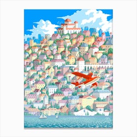 The Red Bird and the city Canvas Print