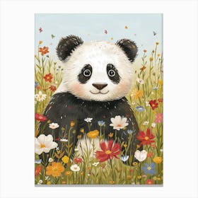 Giant Panda Cub In A Field Of Flowers Storybook Illustration 1 Canvas Print