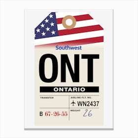 Ontario (ONT) California, USA Vintage Airline Luggage Tag Canvas Print