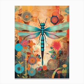 Dragonfly Collage Bright Colours 2 Canvas Print