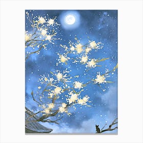 Cherry Blossoms In The Moonlight Canvas Print