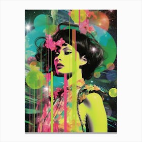 Retro Green Space Lady Collage Canvas Print