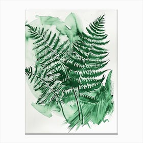 Green Ink Painting Of A Rock Cap Fern 1 Canvas Print